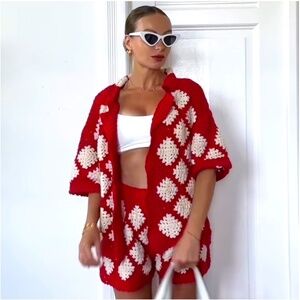 Zara Crochet Knit Polo NWT